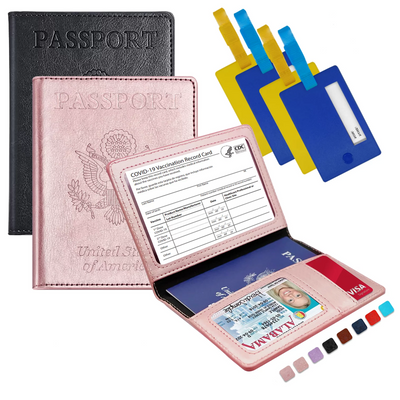  2 Pack Slim Passport Travel Wallet Plus 4 Bonus Luggage Tags, Waterproof Cover/Case Protector