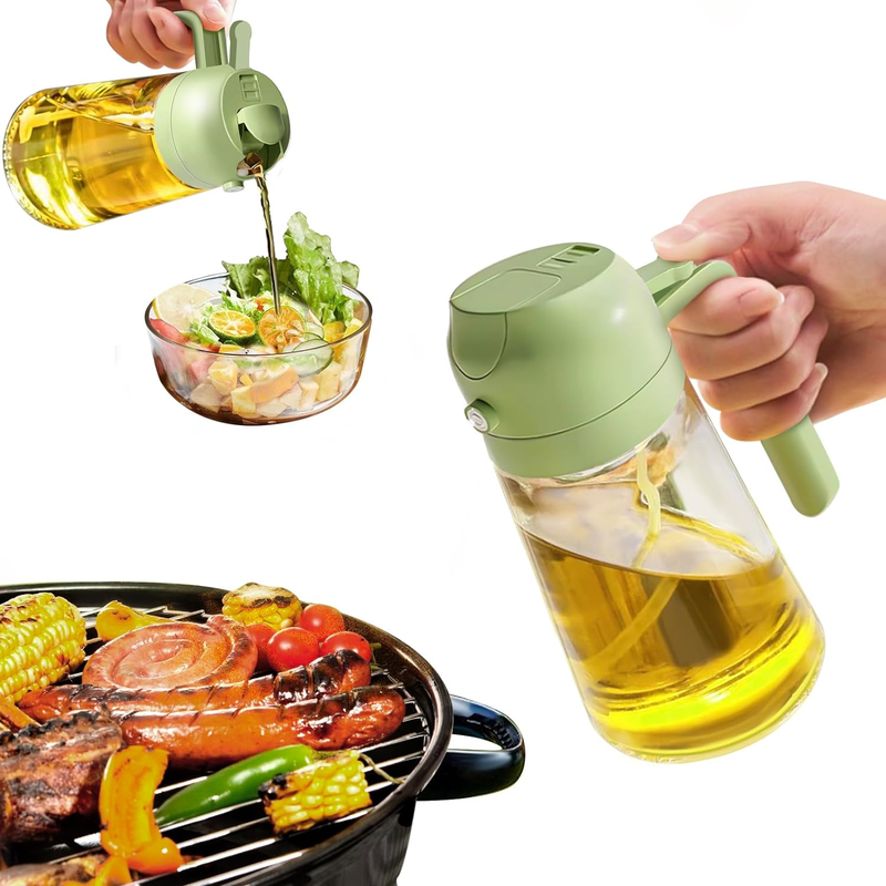 2 in 1 Olive Oil Dispenser Bottle for Kitchen, 16oz/470ml Premium Glass Oil Bottle