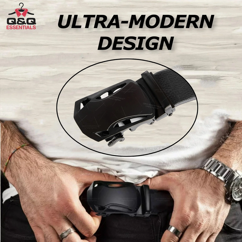 Men's Premium Leather & Microfiber Ratchet Belt - Adjustable with Unique Slide Belt Buckle