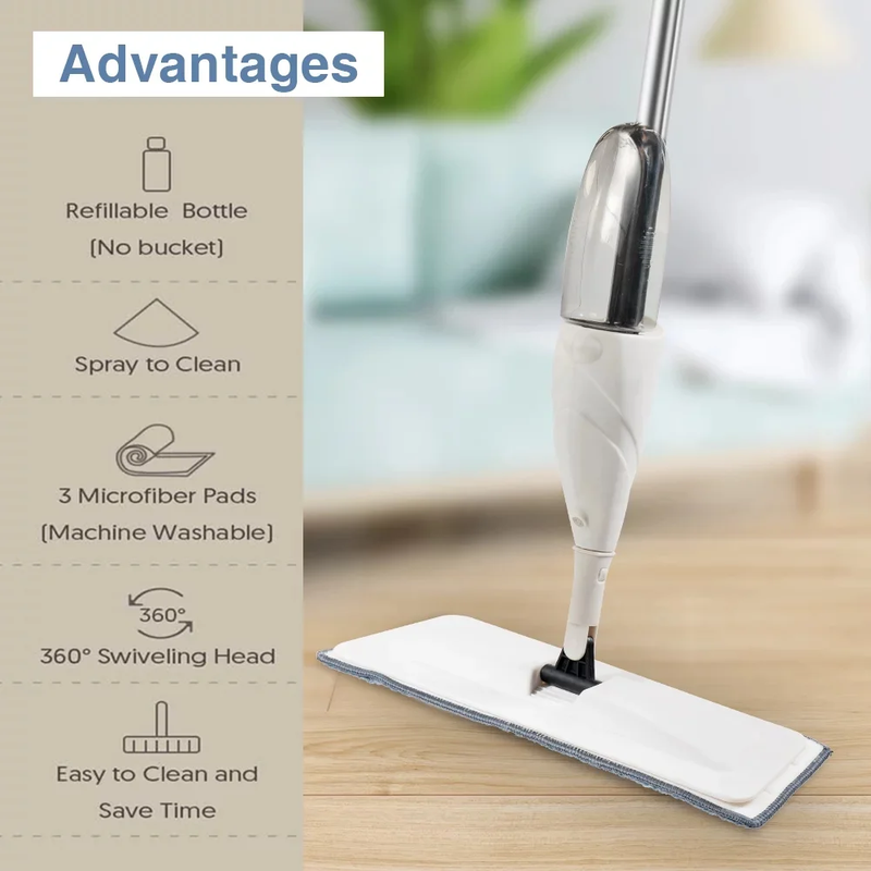 Wet Dry Microfiber Spray Mop for Floor Cleaning with 2 Washable Pads