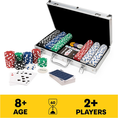 300-Piece Poker Set with Aluminum Carrying Case & Professional Weight Chips & Poker Dice