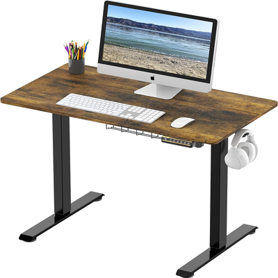 Adjustable Electric Height Sit Stand Desk with Hanging Hooks and Cable Management