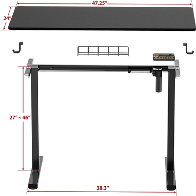 Adjustable Electric Height Sit Stand Desk with Hanging Hooks and Cable Management