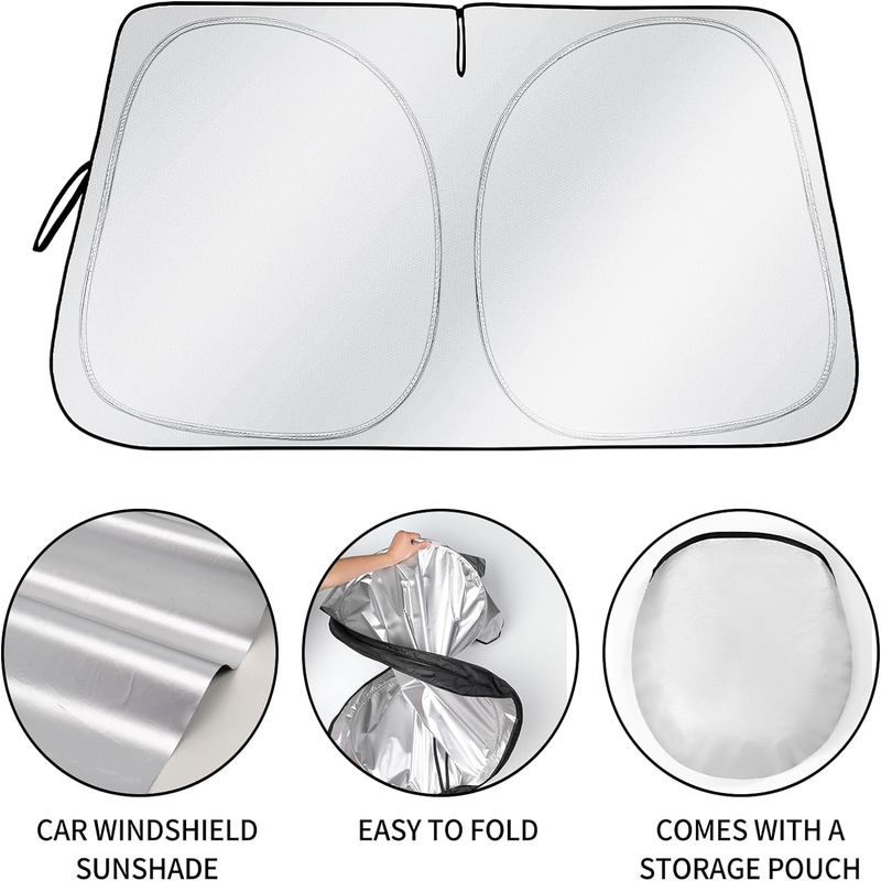 Car Windshield Sun Shade with Storage Pouch, Foldable UV Protection