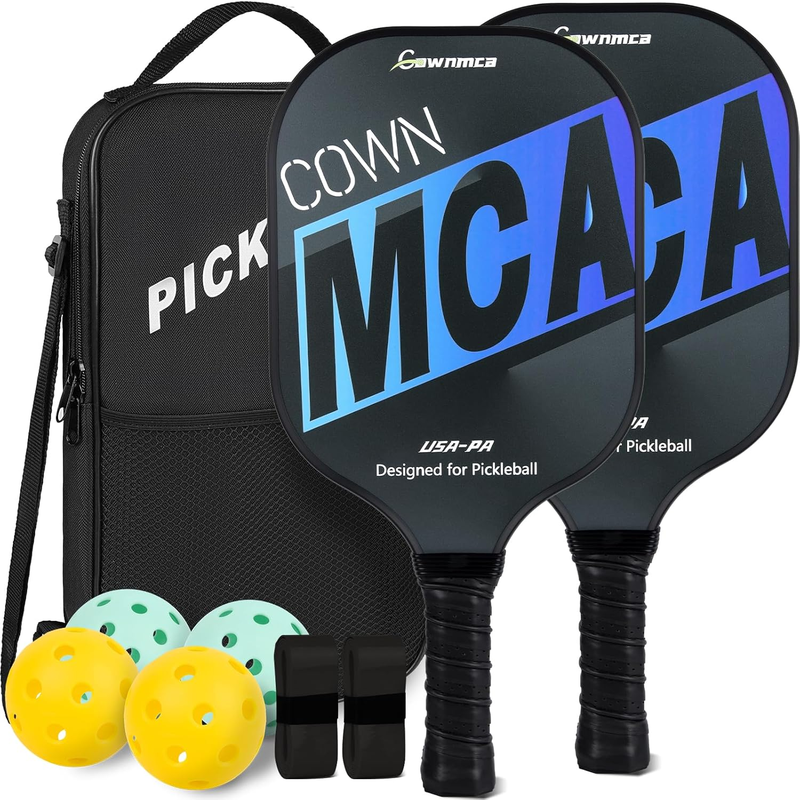 Set of 2 Pickleball Paddles & Accessories - Fiberglass Pickleball Equipment Set with 2 Pickleball Rackets, 4 Pickleball Balls, 2 Grip Tapes & 1 Carrying Bag