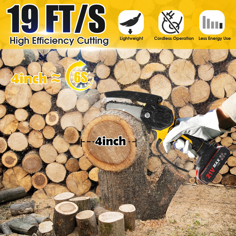 4 Inch Mini Chainsaw with 2 Batteries, Portable Cordless Lightweight Handled Chain Saw