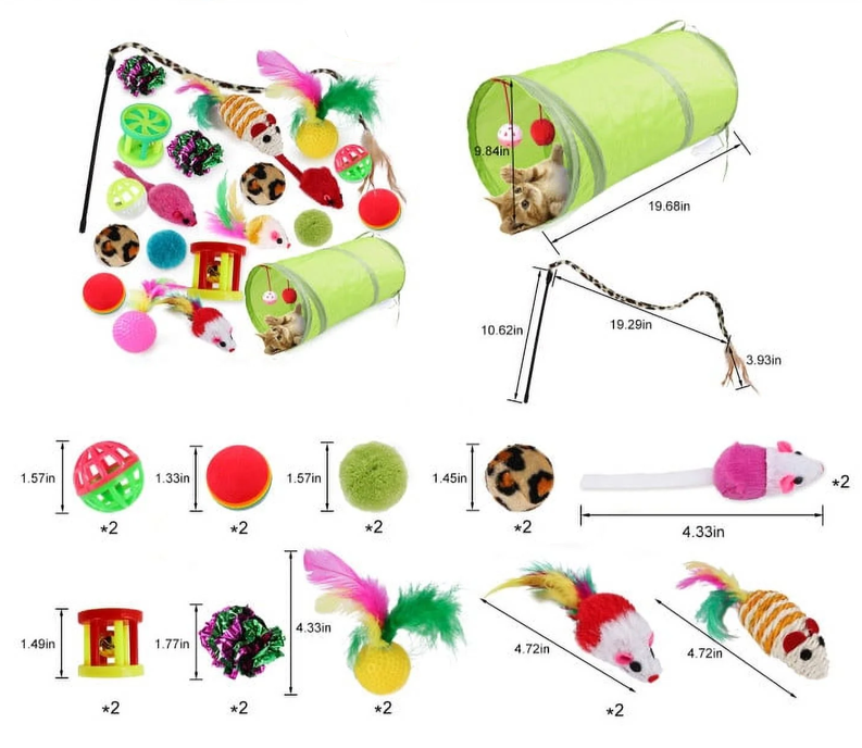 21 Piece Cat Toy Assortments with Tunnel