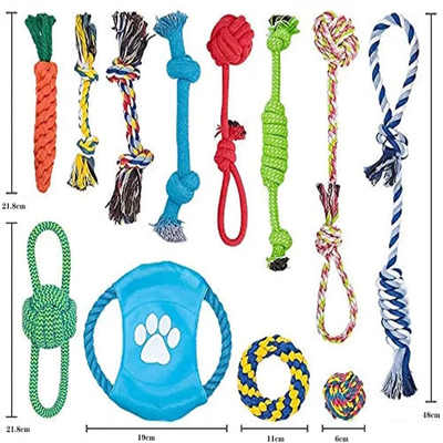 12 Pack Dog Chew Toys for Large Dogs - Aggressive Chewers, 100% Cotton for Teeth Cleaning