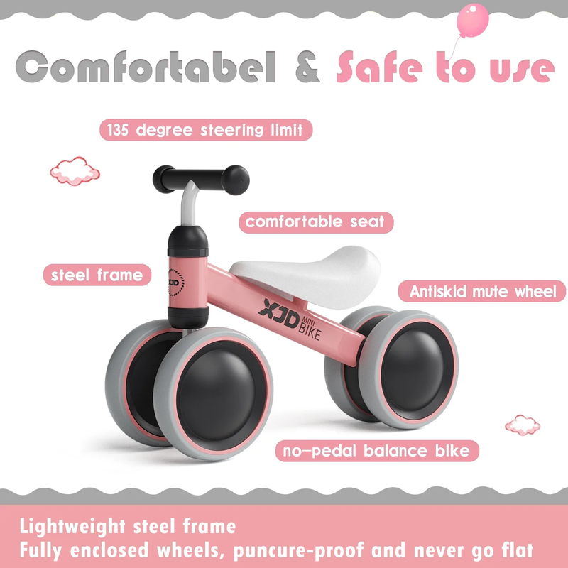 Balance Bike Baby Walker No Pedal Infant Bicycle with 4 Wheels