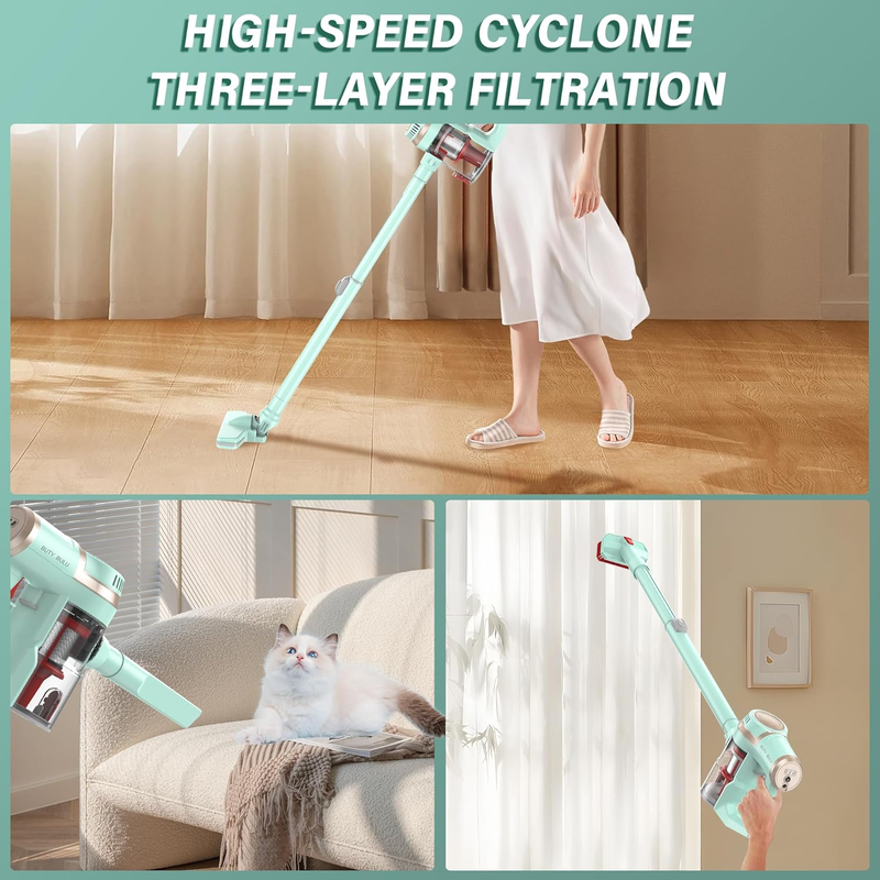 Cordless Stick Vacuum Cleaner, Handheld Rechargeable Lightweight Small Vac Electric Broom 12KPa Suction, Weight Only 3.6Ib