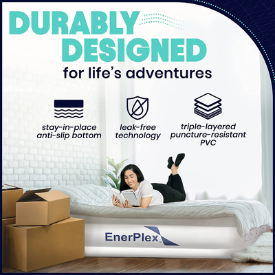 Double Height Inflatable Mattress with Built-In Pump