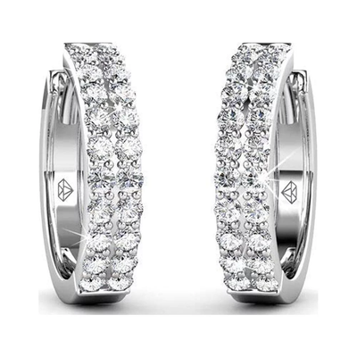 18K White Gold Plated Silver Hoop Earrings with Crystals