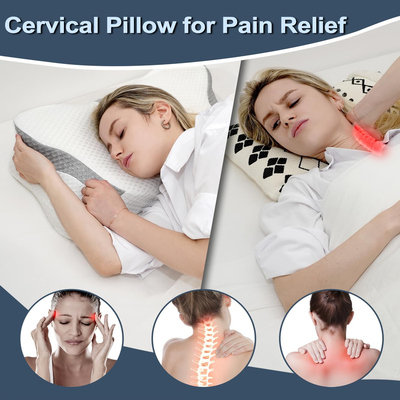 Adjustable Memory Foam Contour Cervical Pillow for Neck Pain Relief - Ergonomic Design