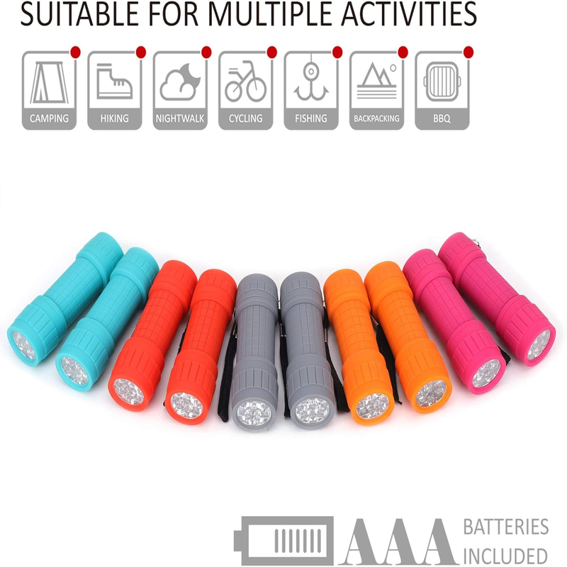 10-Pack Mini Flashlight Set with 9-LEDs Each - AAA Batteries Included