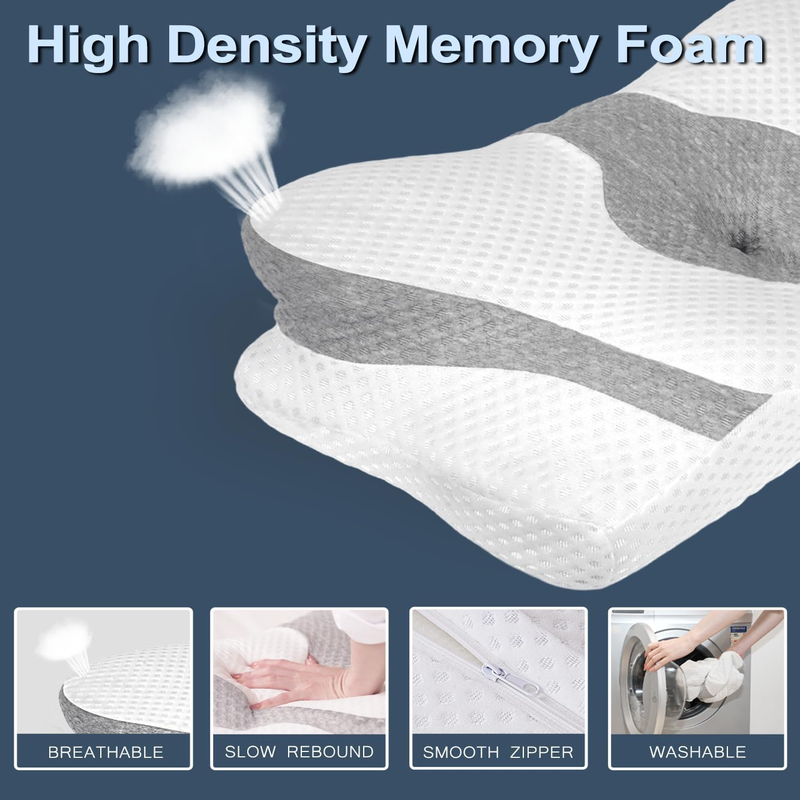 Adjustable Memory Foam Contour Cervical Pillow for Neck Pain Relief - Ergonomic Design