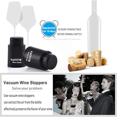 Set of 2 Wine Bottle Stoppers, Real Vacuum Wine Stoppers - Reusable