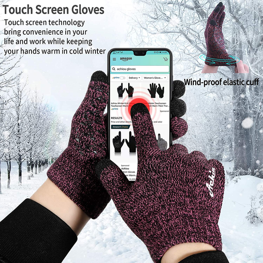 Achiou Winter Knit Gloves Thicken Warm Touchscreen Thermal Soft Lining Texting Generation Ⅱ Upgraded