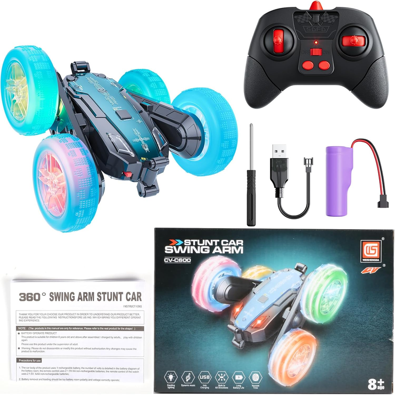 Remote Control Stunt Car - 360° Stunt Rotation 4WD Remote Control Car Double Sided with LED Lights