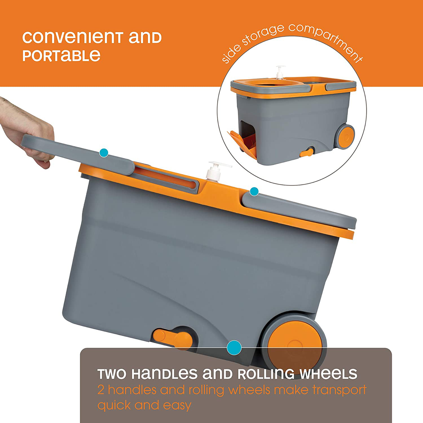 Casabella Microfiber Spin Mop and Bucket System with Replacement Head Refill, Graphite/Orange