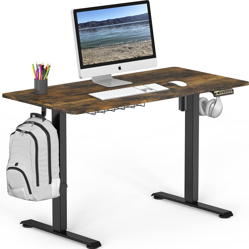 Adjustable Electric Height Sit Stand Desk with Hanging Hooks and Cable Management