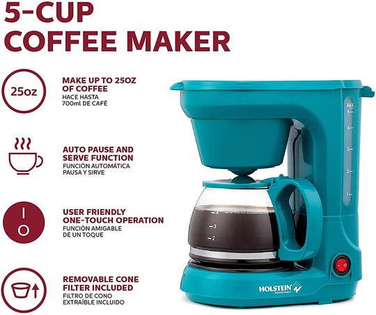  5-Cup Compact Coffee Maker-Convenient and User Friendly with Auto Pause and Serve Functions