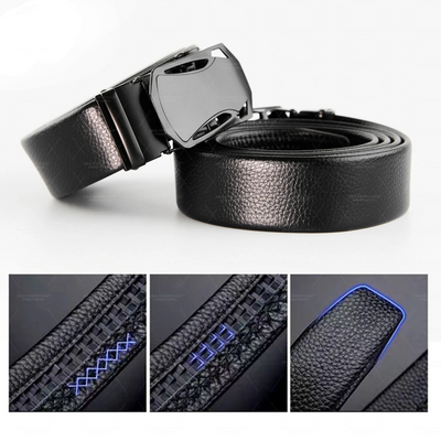 Men's Premium Leather & Microfiber Ratchet Belt - Adjustable with Unique Slide Belt Buckle