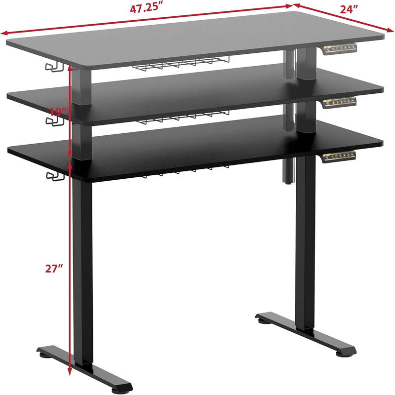 Adjustable Electric Height Sit Stand Desk with Hanging Hooks and Cable Management