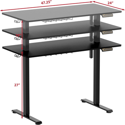 Adjustable Electric Height Sit Stand Desk with Hanging Hooks and Cable Management