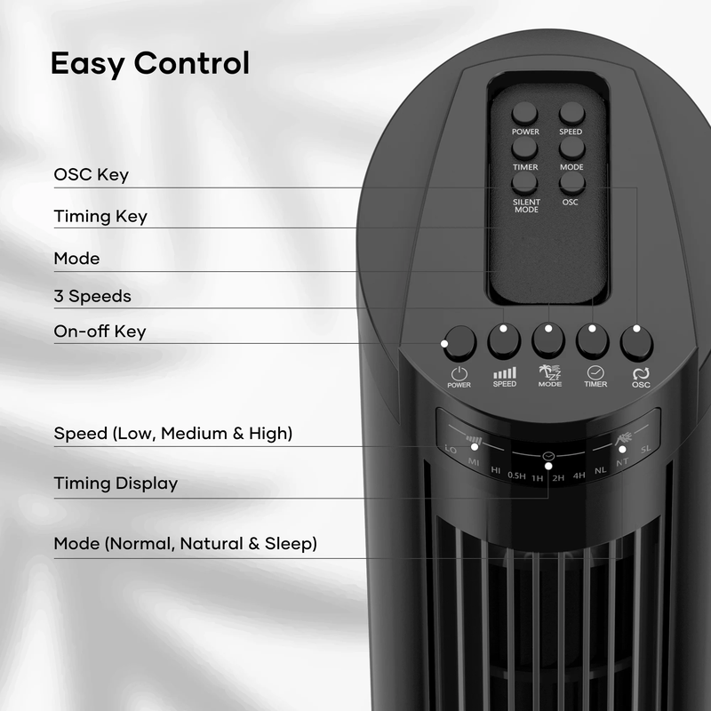 30" Tower Fan 70° Oscillating Cooling Fan with Remote Control 3 Speeds 3 Wind Modes, 7.5H Timer