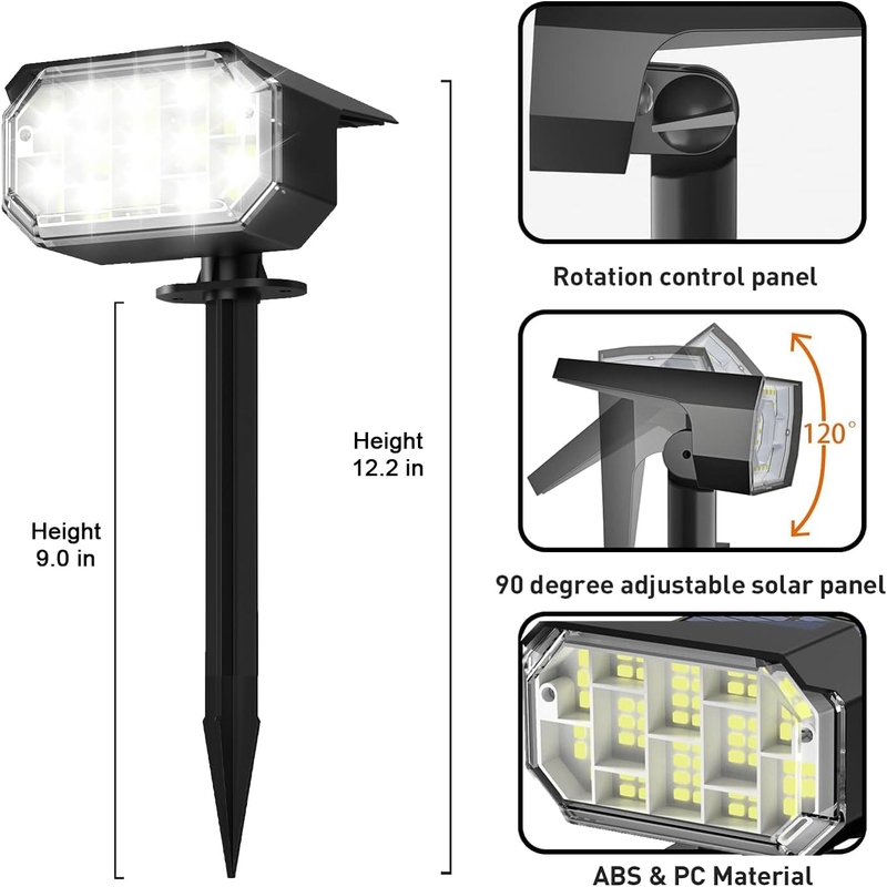 2 Pack Solar Spot Lights, 66 LEDs - Landscape Spotlights IP65 Waterproof, 660 Lumens