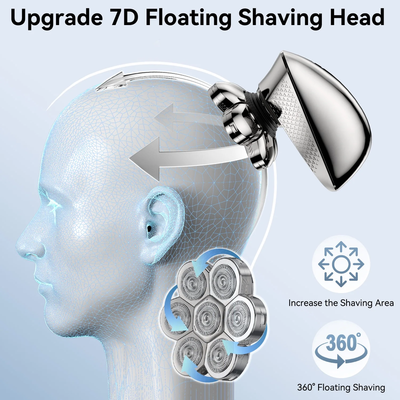 7 in 1 Electric Head Shaver for Men, Cordless Razor IPX7 Waterproof Beard Trimmer USB Rechargeable