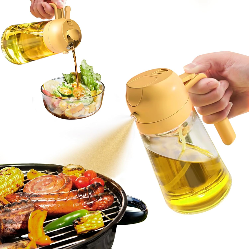 2 in 1 Olive Oil Dispenser Bottle for Kitchen, 16oz/470ml Premium Glass Oil Bottle