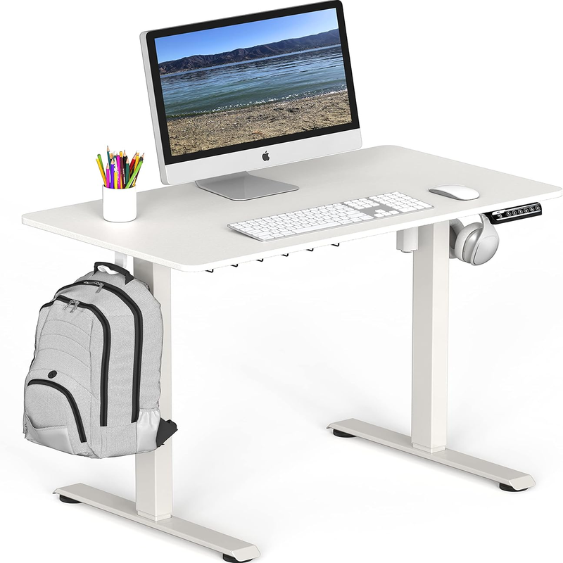 Adjustable Electric Height Sit Stand Desk with Hanging Hooks and Cable Management