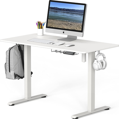 Adjustable Electric Height Sit Stand Desk with Hanging Hooks and Cable Management