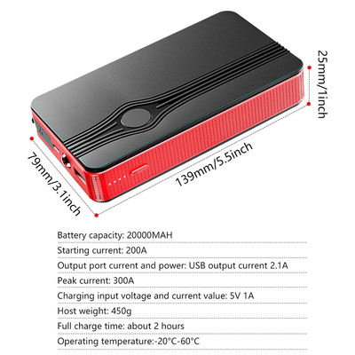 Car Jump Starter Battery Booster Power Pack,  300A Peak 20000Mah Battery with LED Light