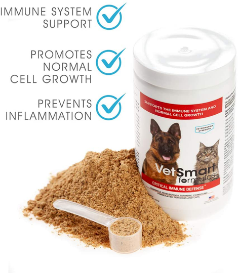 Critical Immune Defense for Dogs & Cats; Supports Normal Cell Growth - Turkey Tail, Reishi, Shiitake and Maitake Mushroom Formula with Patented White Turmeric Root Extract