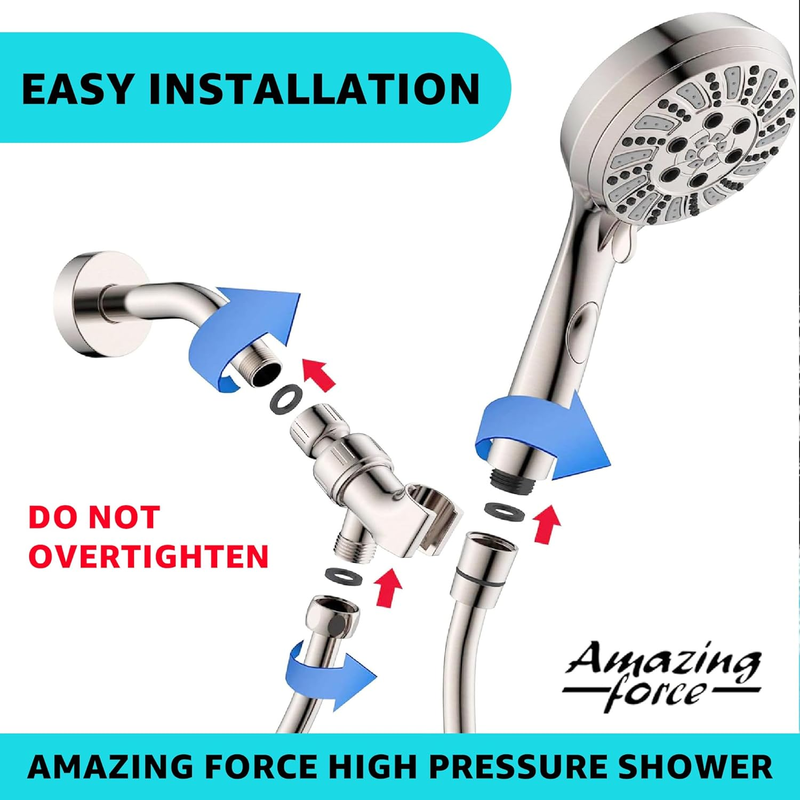 Shower Head with Handheld Attachment, 6 Settings, High Pressure Powerful Water Spray Head with 70 Inch Stainless Steel Hose and Bracket