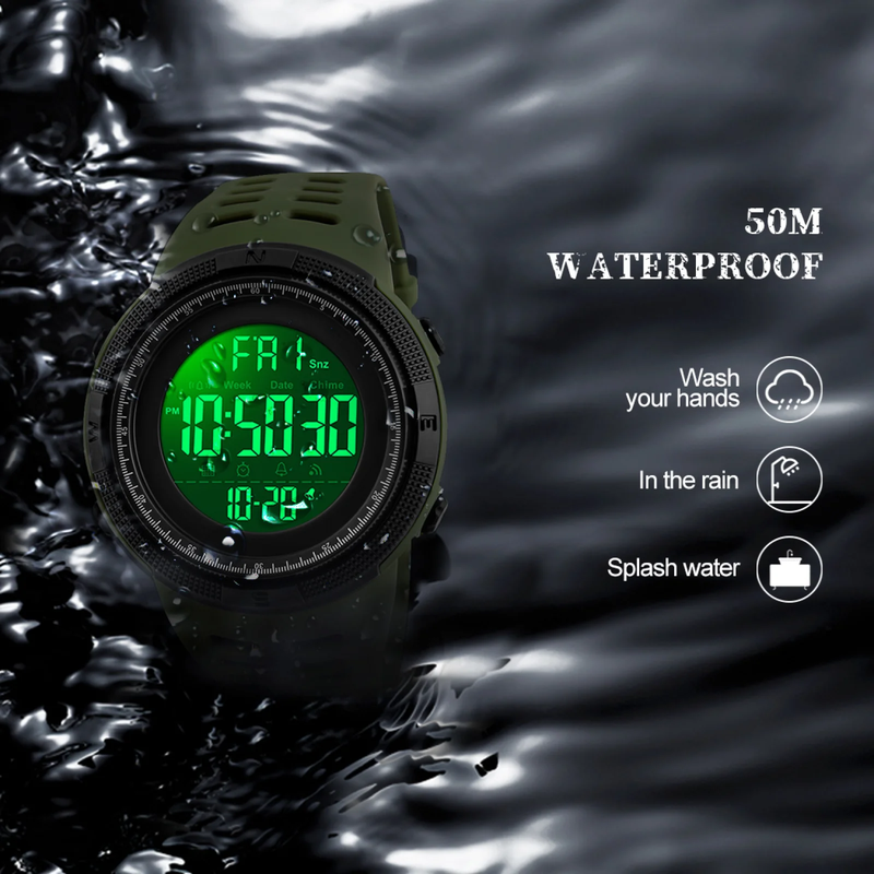 Men's Waterproof Digital Sport Watch, Alarm, Back Light, Classic Big Face