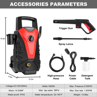 Electric High Pressure Washer 2030 Psi 1.8 Gpm with Adjustable Nozzles Pressure Hose