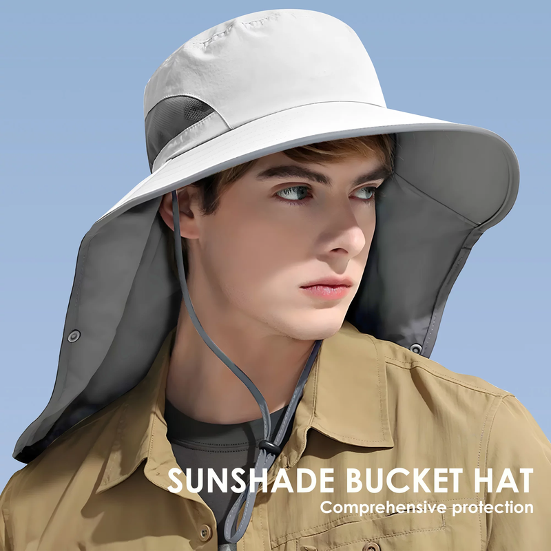 UPF 50+ Sun Protection Hat with Neck Flap, Bucket Hat Nylon Fishing Hat