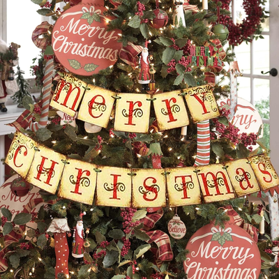 Vintage Retro Style Merry Christmas Banner