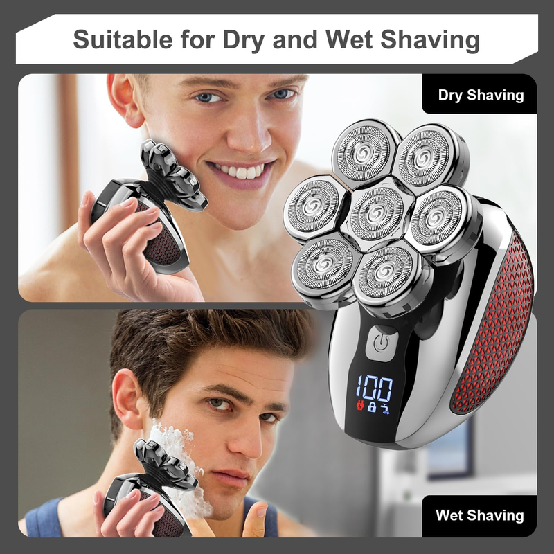 5 in 1 Electric Shaver 7D  Rechargeable Bald Shaver Grooming Kit with LED Display