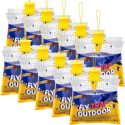 10 Pack Disposable Fly Traps-  Outdoor Hanging, Fly Trap Bags with Natural Attractant 