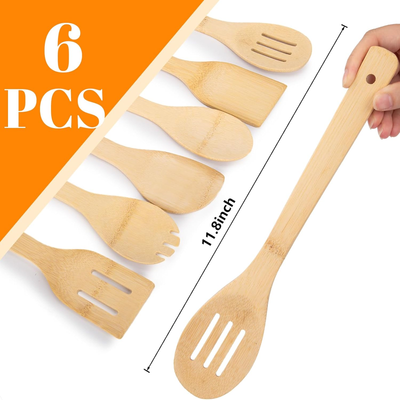 6 Piece Bamboo Kitchen Utensils Set for Cooking