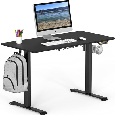 Adjustable Electric Height Sit Stand Desk with Hanging Hooks and Cable Management