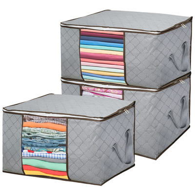 3 Pack 90L Non-Woven Storage Bags, Foldable Closet Organizers