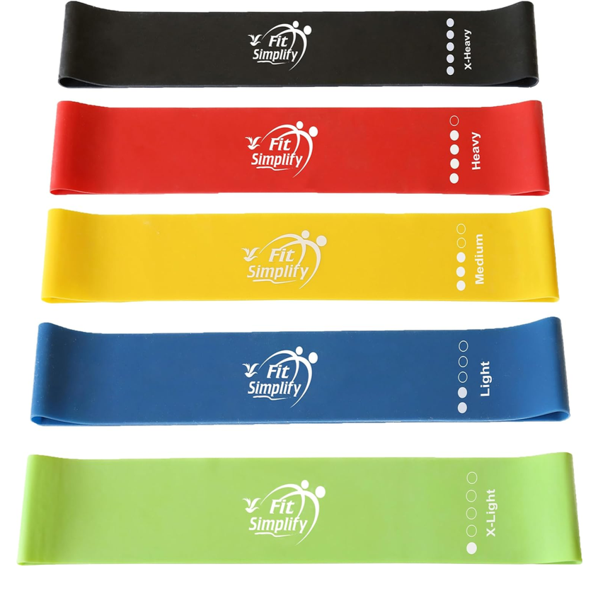 Set of 5 Resistance Loop Exercise Bands with Instruction Guide and Carry Bag