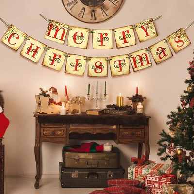 Vintage Retro Style Merry Christmas Banner