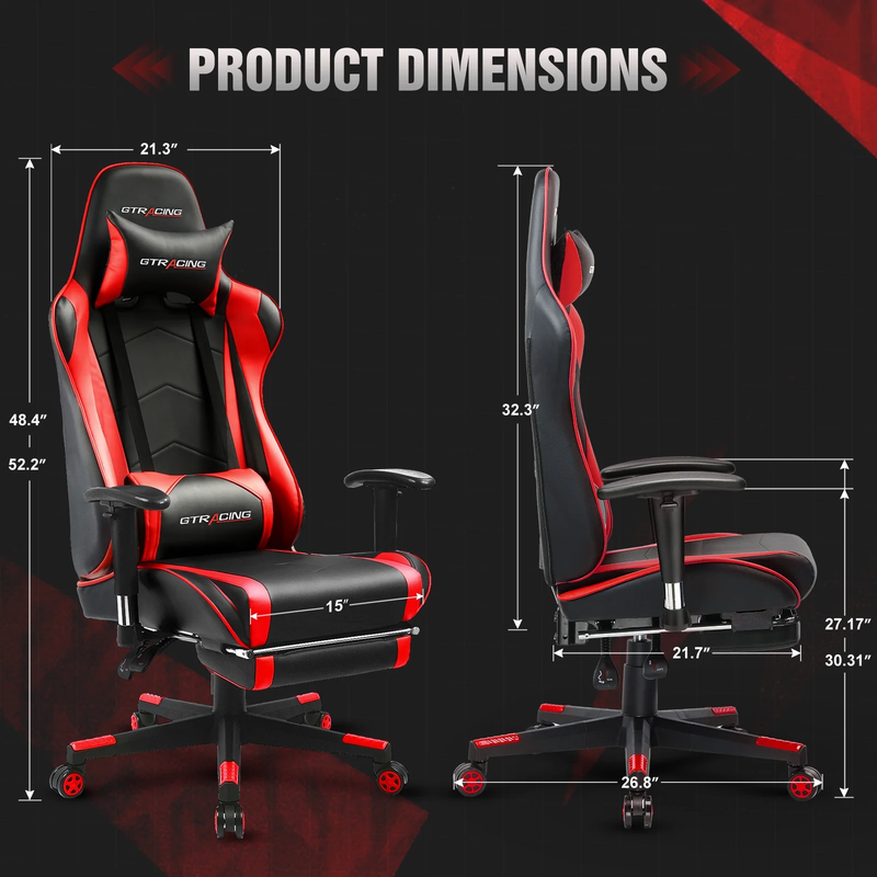 Gaming Office Chair - PU Leather with Footrest & Adjustable Headrest