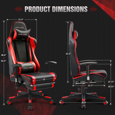 Gaming Office Chair - PU Leather with Footrest & Adjustable Headrest